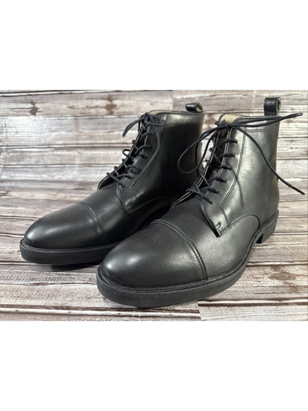 All Saints Drago Lace Up Black Leather Cap Toe Boots EU 46 US 13 Color Black New